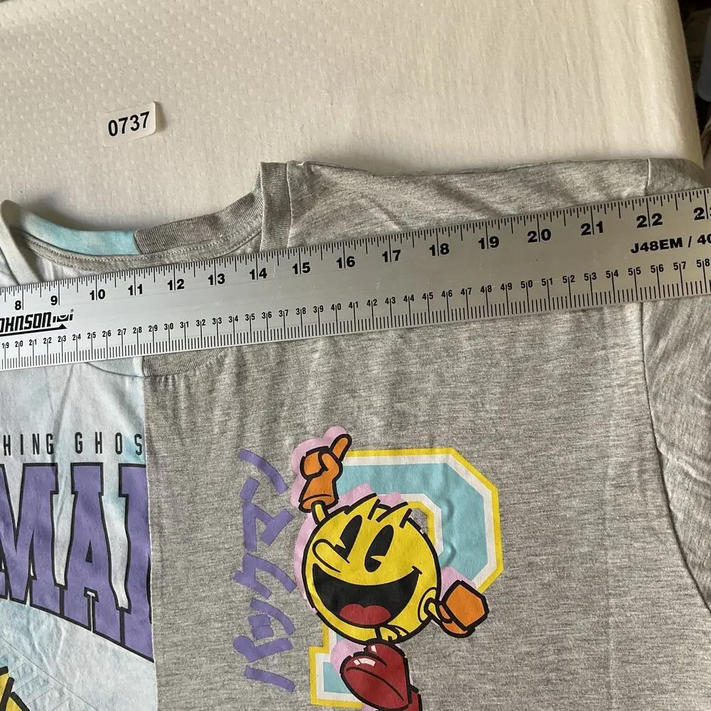 Pac-Man Girls Shirt XXL Gray Colorblock Graphic Tee Logo Short Sleeve